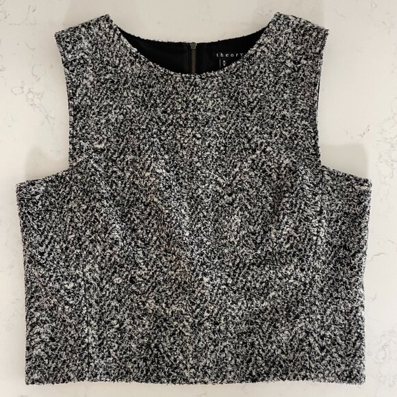 Theory PAGIA B Tweed Knit Lined Virgin Wool Blend Vest Black & Hues of Grey Sz M - Picture 10 of 10